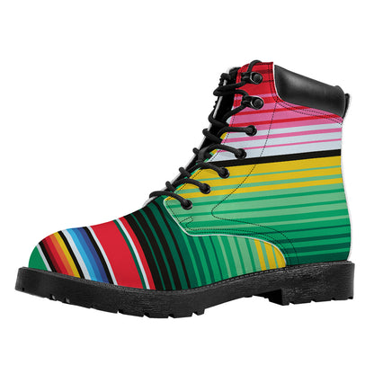 Colorful Mexican Serape Stripe Print Work Boots