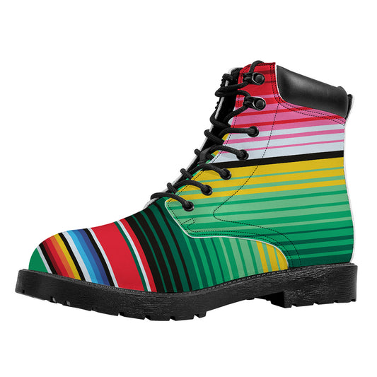 Colorful Mexican Serape Stripe Print Work Boots