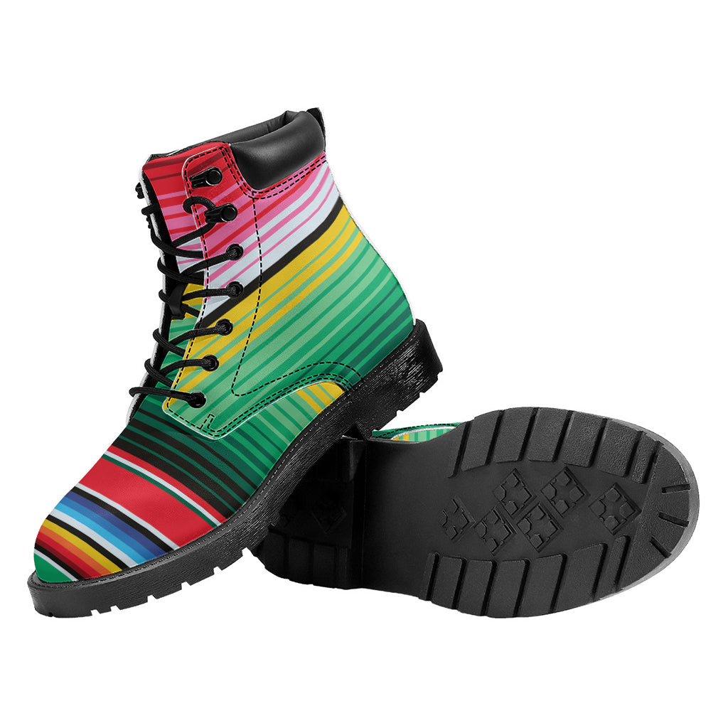 Colorful Mexican Serape Stripe Print Work Boots