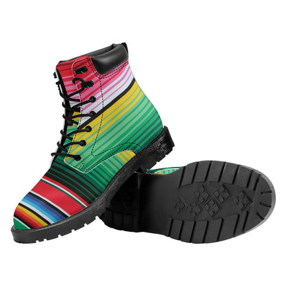 Colorful Mexican Serape Stripe Print Work Boots