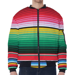 Colorful Mexican Serape Stripe Print Zip Sleeve Bomber Jacket