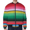 Colorful Mexican Serape Stripe Print Zip Sleeve Bomber Jacket