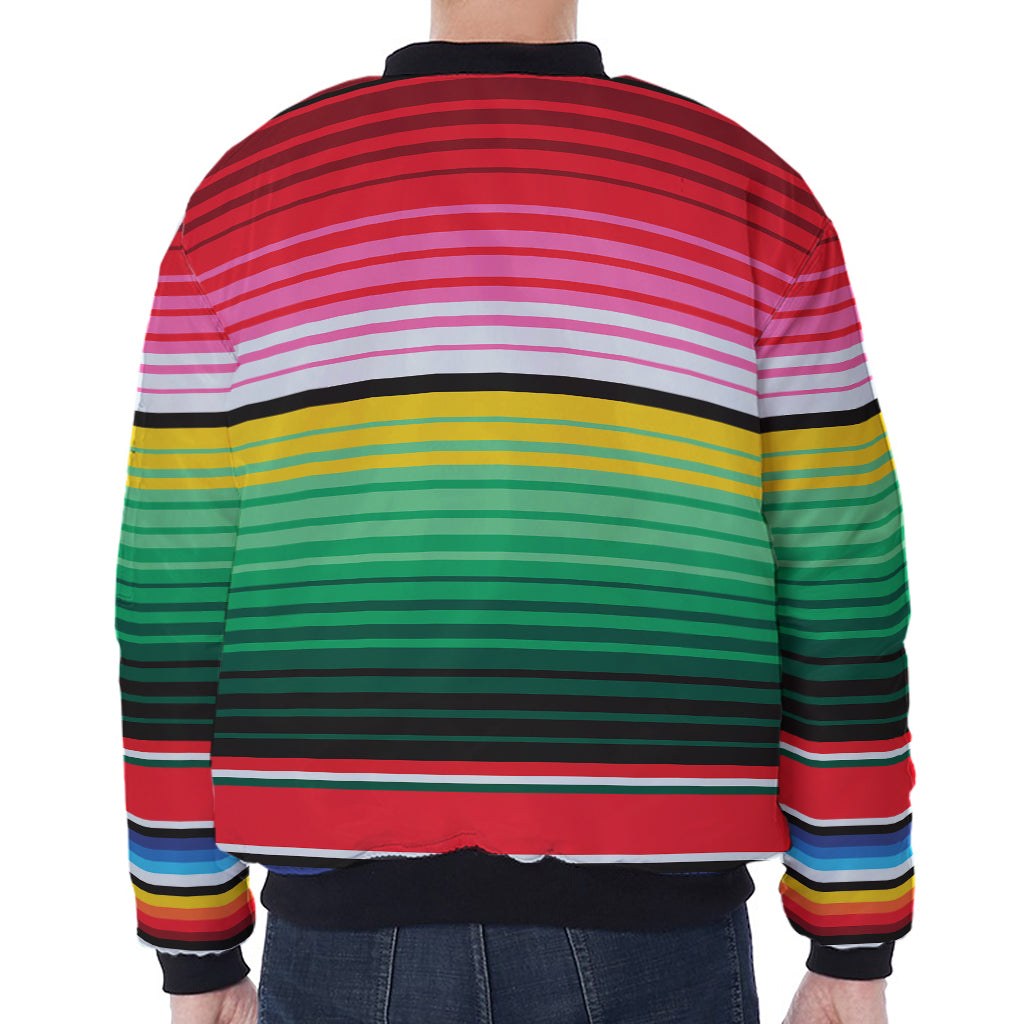 Colorful Mexican Serape Stripe Print Zip Sleeve Bomber Jacket