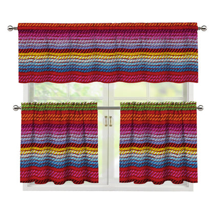 Colorful Mexican Woven Pattern Print 3 Piece Kitchen Curtains