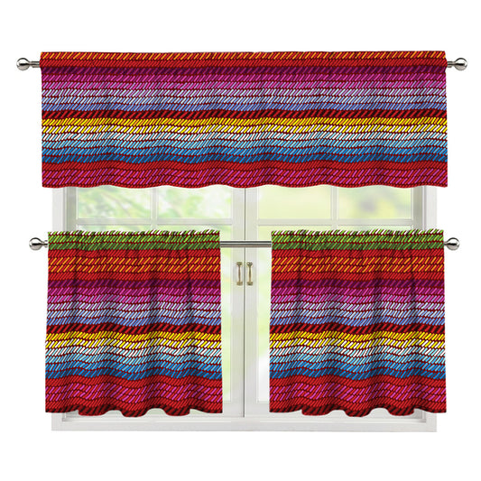 Colorful Mexican Woven Pattern Print 3 Piece Kitchen Curtains