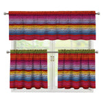 Colorful Mexican Woven Pattern Print 3 Piece Kitchen Curtains