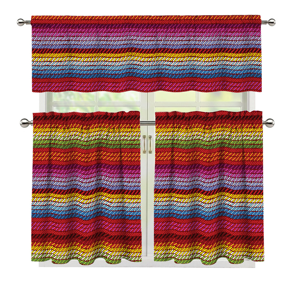 Colorful Mexican Woven Pattern Print 3 Piece Kitchen Curtains