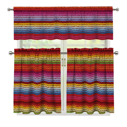 Colorful Mexican Woven Pattern Print 3 Piece Kitchen Curtains