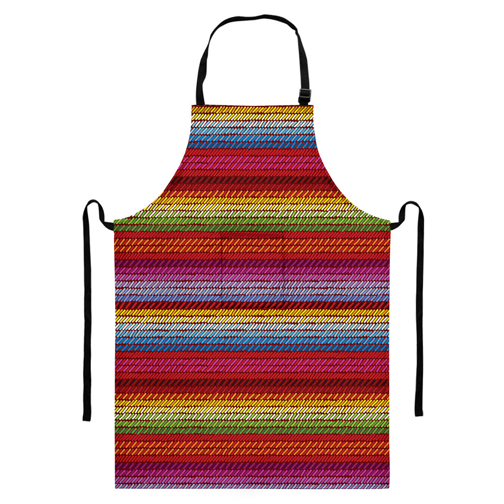 Colorful Mexican Woven Pattern Print Bib Apron With Pocket