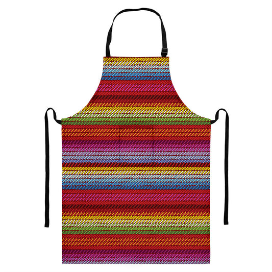 Colorful Mexican Woven Pattern Print Bib Apron With Pocket