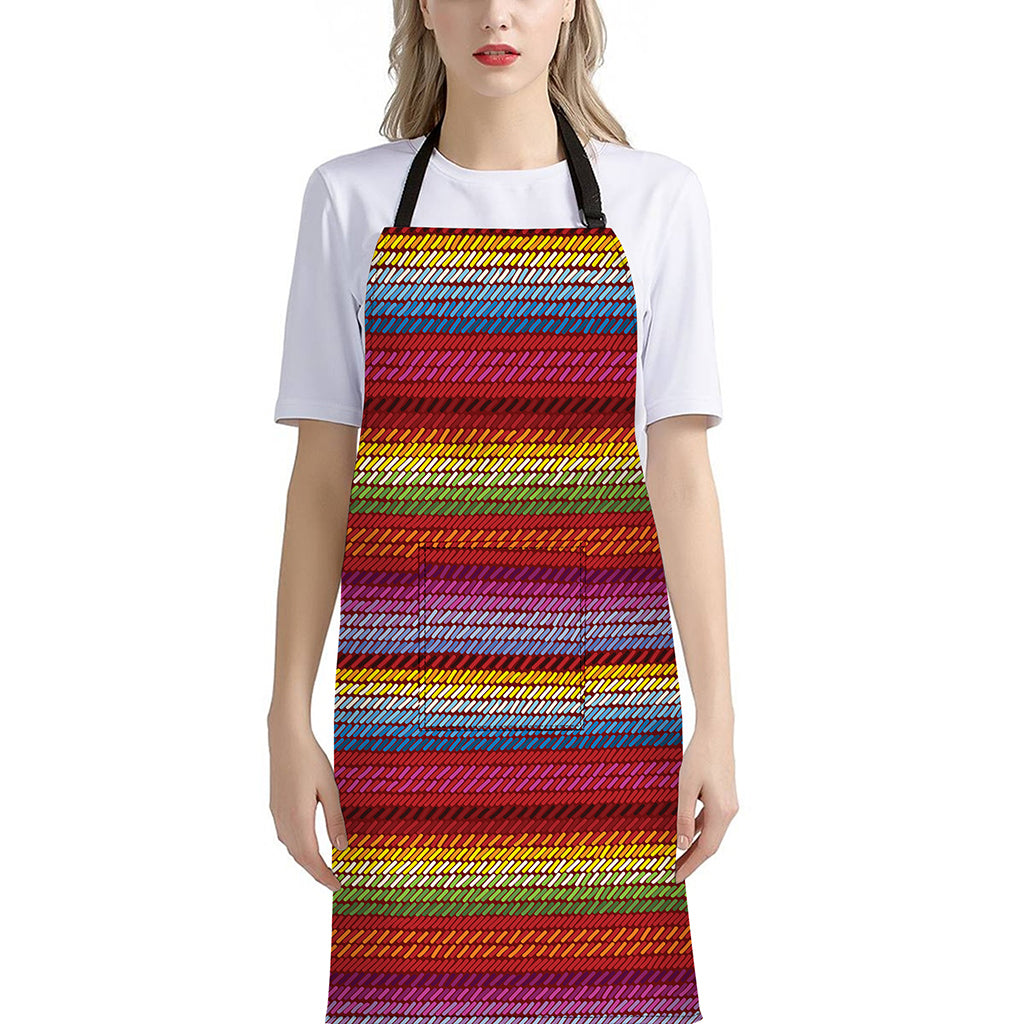 Colorful Mexican Woven Pattern Print Bib Apron With Pocket