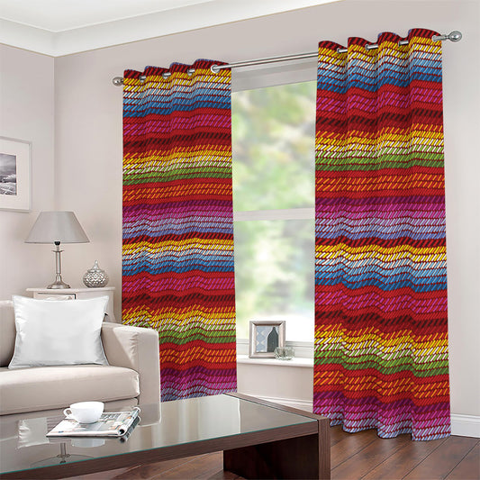 Colorful Mexican Woven Pattern Print Blackout Grommet Curtains