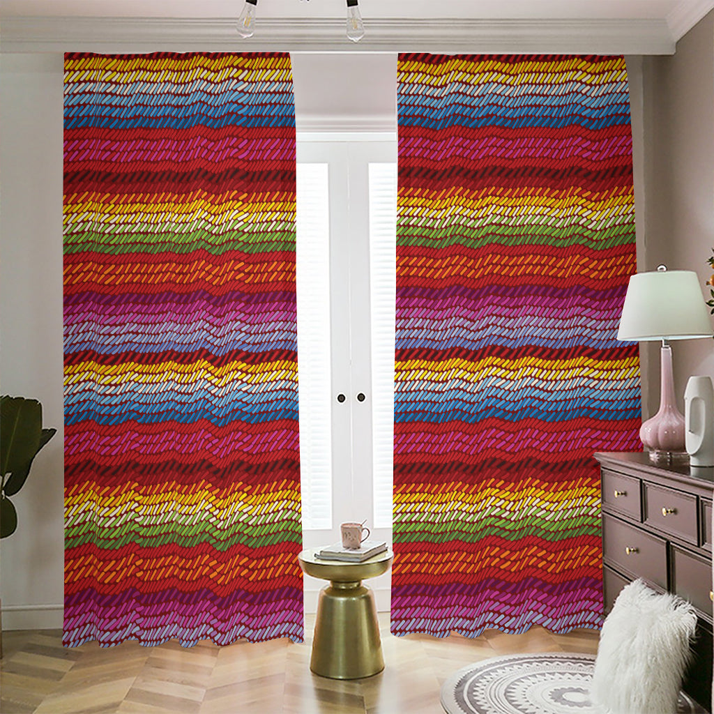 Colorful Mexican Woven Pattern Print Blackout Pencil Pleat Curtains