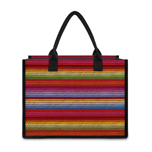 Colorful Mexican Woven Pattern Print Canvas Tote Bag