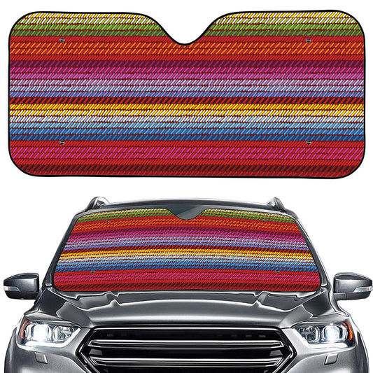 Colorful Mexican Woven Pattern Print Car Windshield Sun Shade