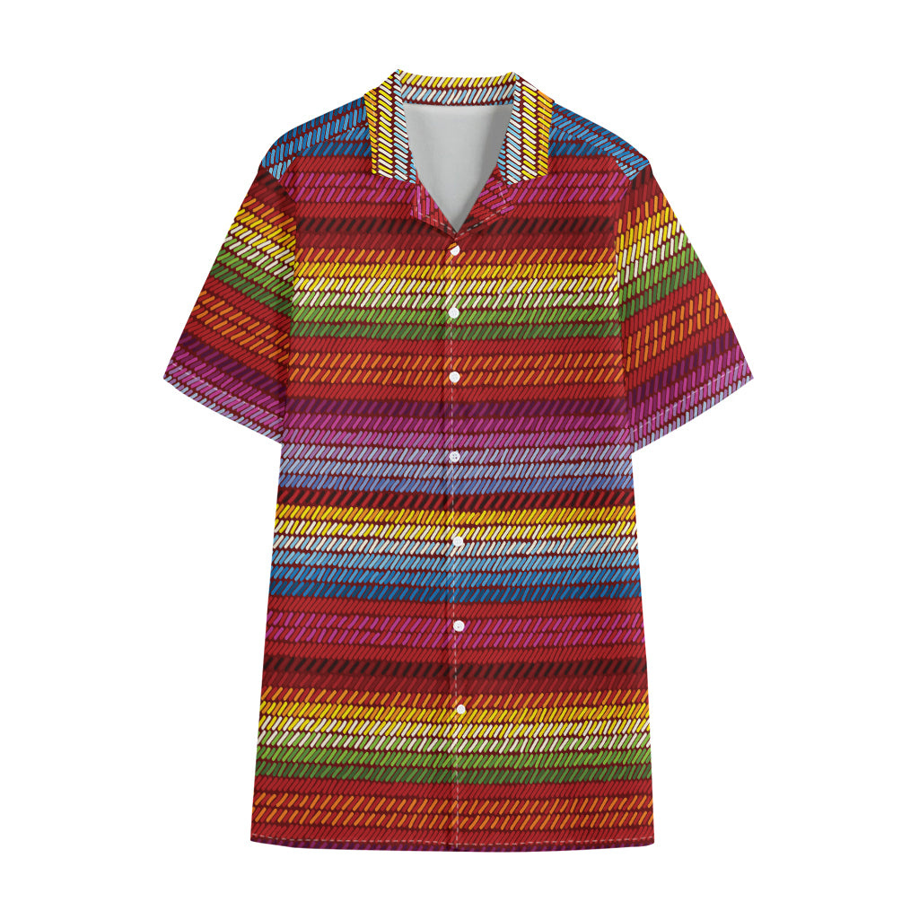 Colorful Mexican Woven Pattern Print Cotton Hawaiian Shirt