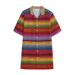 Colorful Mexican Woven Pattern Print Cotton Hawaiian Shirt