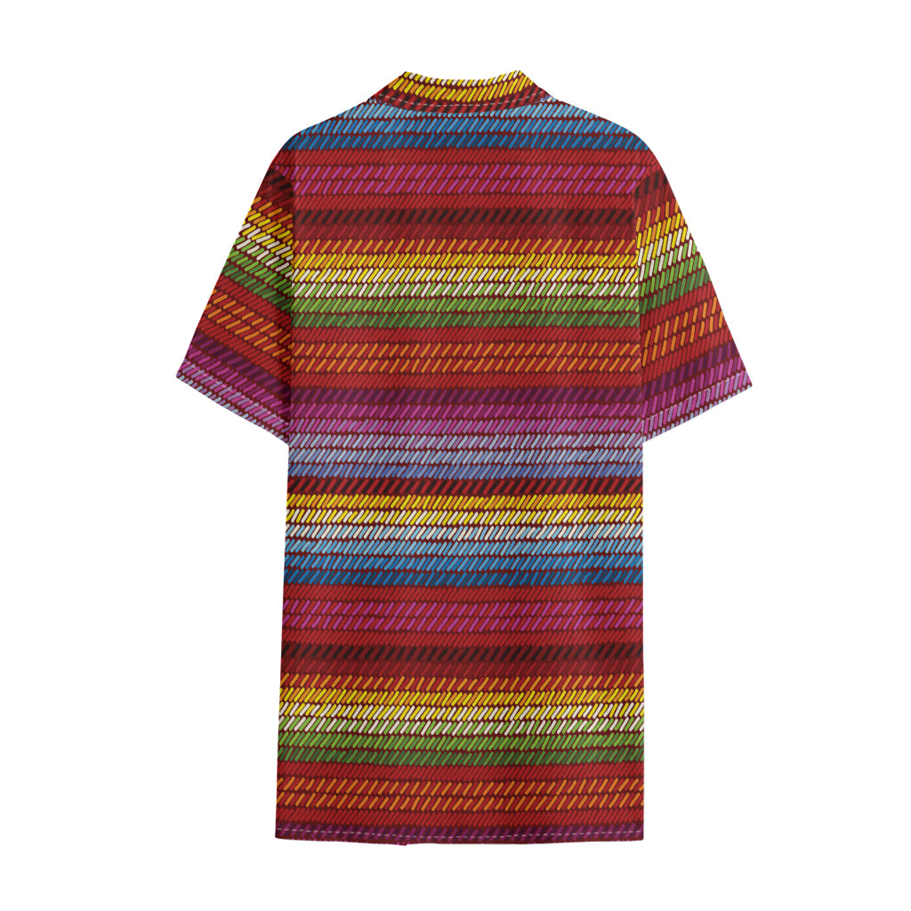 Colorful Mexican Woven Pattern Print Cotton Hawaiian Shirt