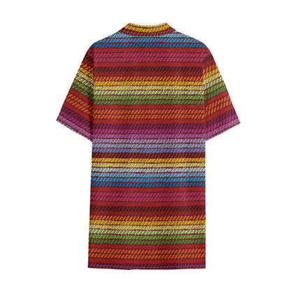 Colorful Mexican Woven Pattern Print Cotton Hawaiian Shirt
