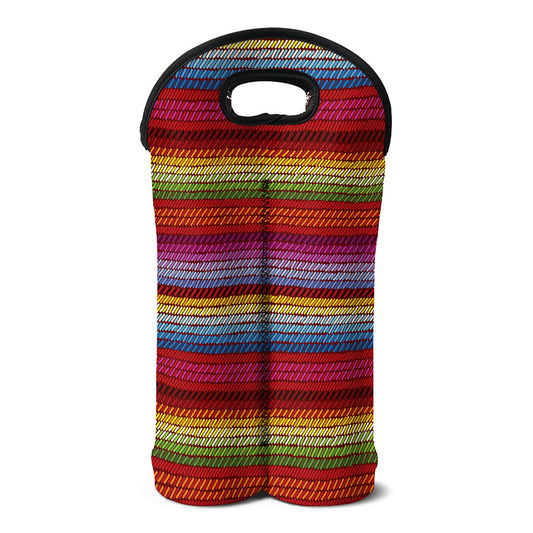Colorful Mexican Woven Pattern Print Double Neoprene Wine Tote