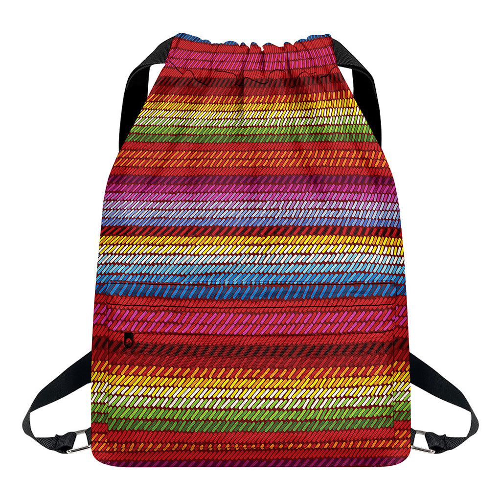 Colorful Mexican Woven Pattern Print Drawstring Backpack