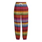 Colorful Mexican Woven Pattern Print Fleece Lined Knit Pants
