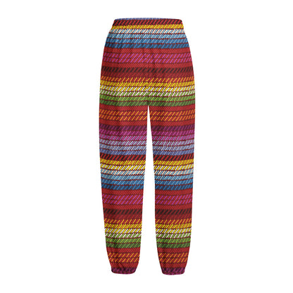 Colorful Mexican Woven Pattern Print Fleece Lined Knit Pants
