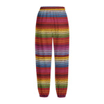 Colorful Mexican Woven Pattern Print Fleece Lined Knit Pants