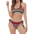 Colorful Mexican Woven Pattern Print Halter Scoop Tie Side Bikini