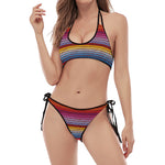 Colorful Mexican Woven Pattern Print Halter Scoop Tie Side Bikini