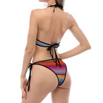 Colorful Mexican Woven Pattern Print Halter Scoop Tie Side Bikini