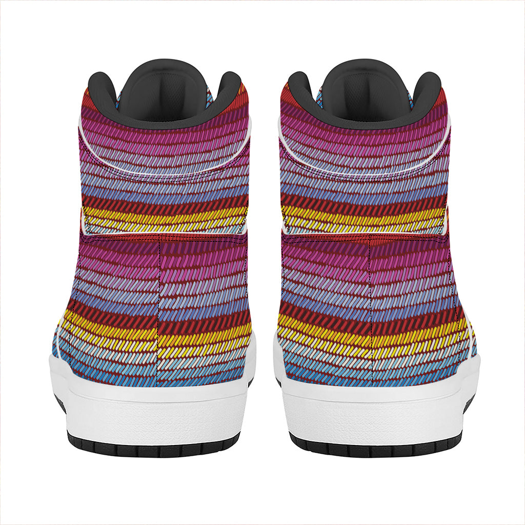 Colorful Mexican Woven Pattern Print High Top Leather Sneakers