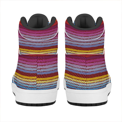 Colorful Mexican Woven Pattern Print High Top Leather Sneakers