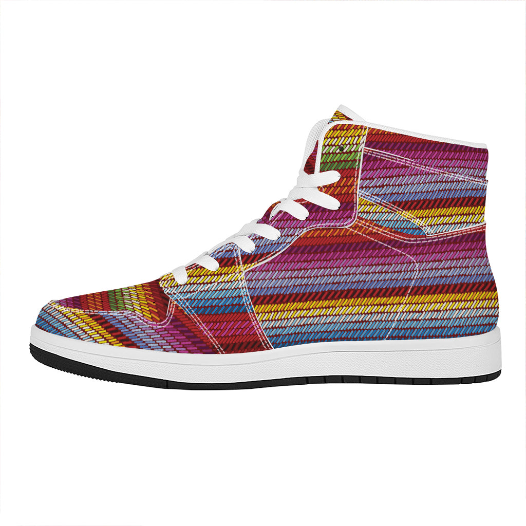 Colorful Mexican Woven Pattern Print High Top Leather Sneakers