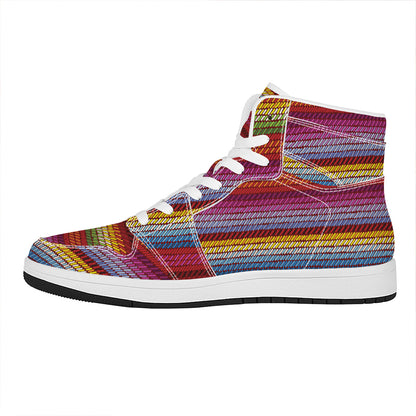 Colorful Mexican Woven Pattern Print High Top Leather Sneakers
