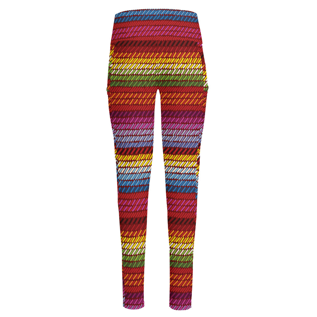 Colorful Mexican Woven Pattern Print High-Waisted Pocket Leggings