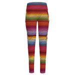 Colorful Mexican Woven Pattern Print High-Waisted Pocket Leggings