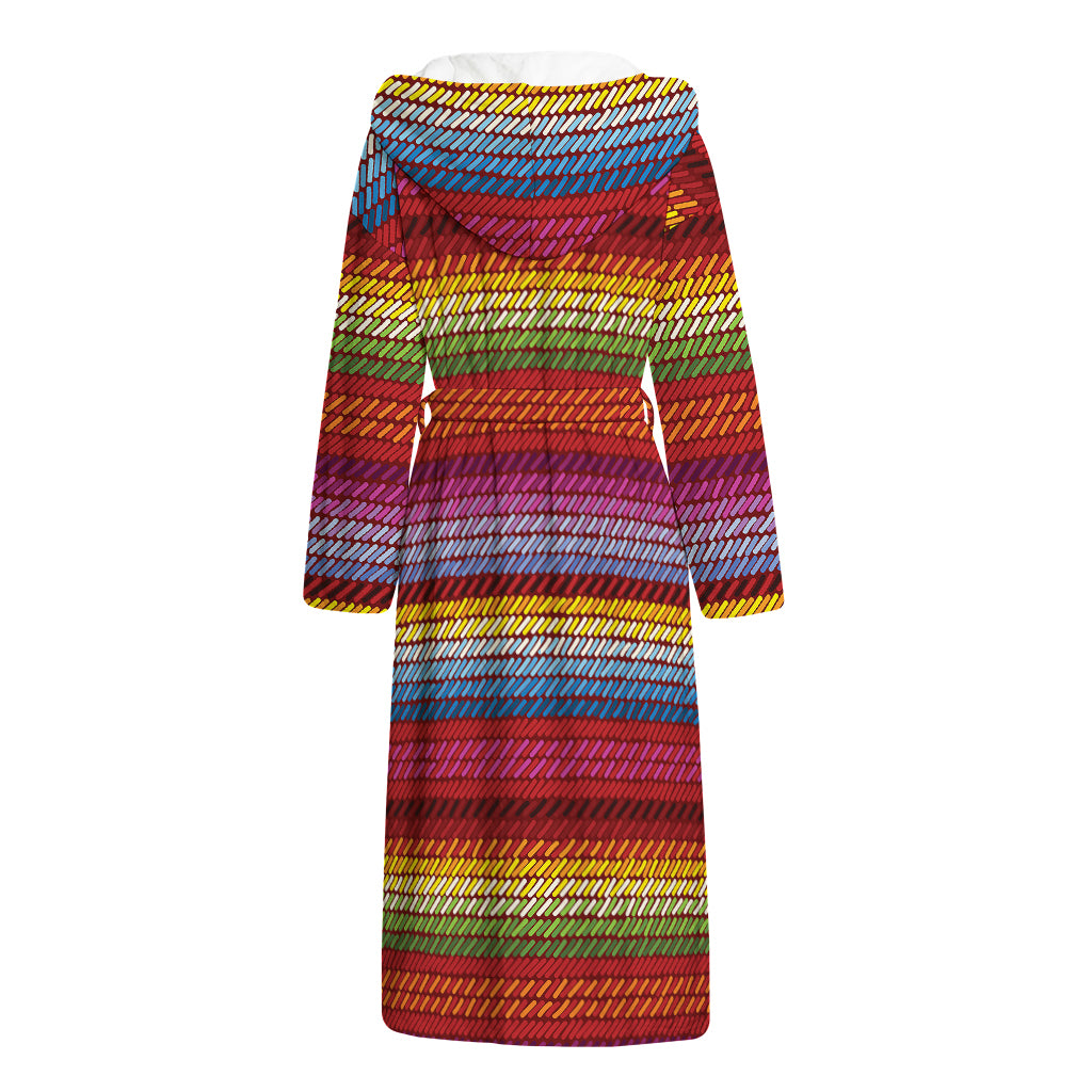 Colorful Mexican Woven Pattern Print Hooded Bathrobe