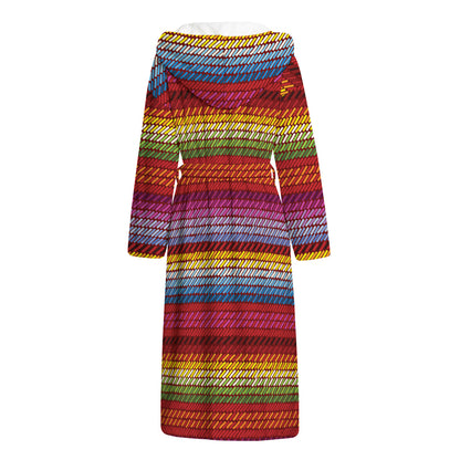Colorful Mexican Woven Pattern Print Hooded Bathrobe