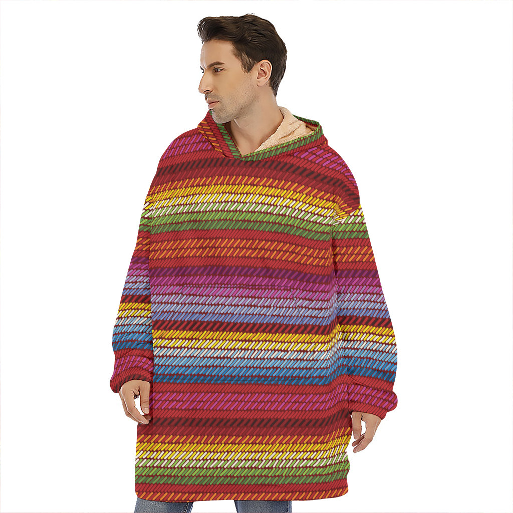 Colorful Mexican Woven Pattern Print Hoodie Blanket