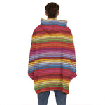 Colorful Mexican Woven Pattern Print Hoodie Blanket