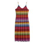 Colorful Mexican Woven Pattern Print Jersey Midi Cami Dress