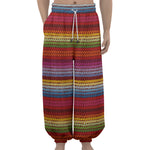 Colorful Mexican Woven Pattern Print Lantern Pants