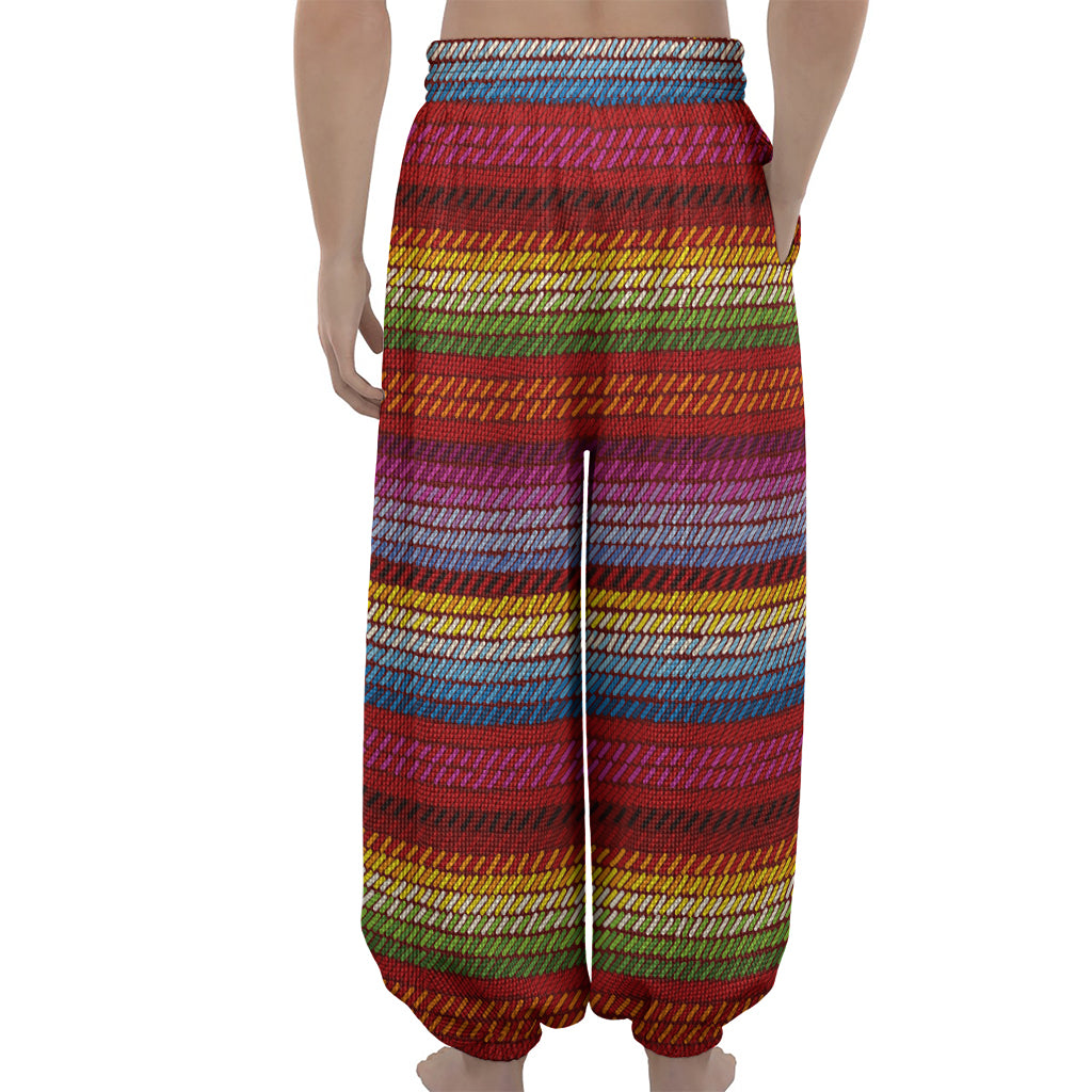 Colorful Mexican Woven Pattern Print Lantern Pants