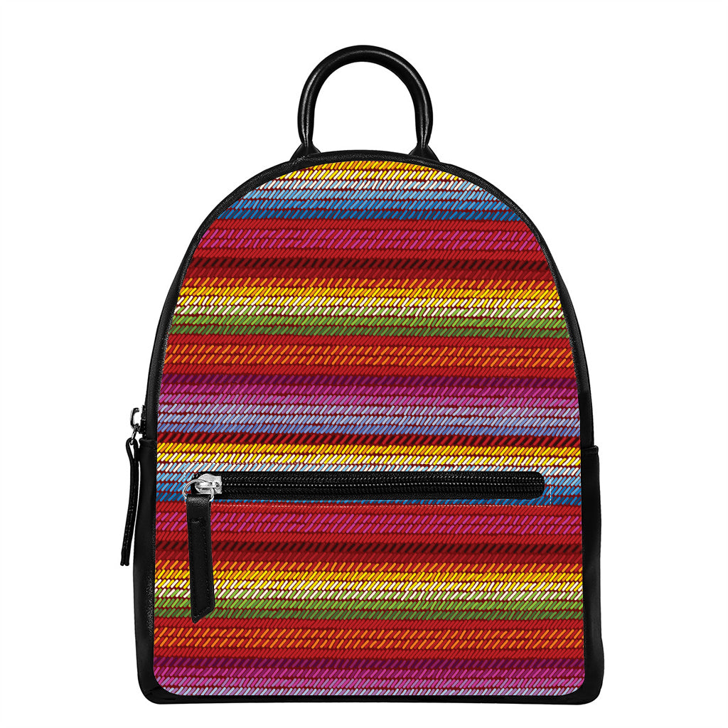 Colorful Mexican Woven Pattern Print Leather Backpack