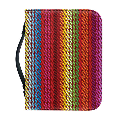 Colorful Mexican Woven Pattern Print Leather Bible Cover