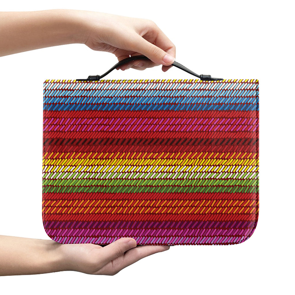 Colorful Mexican Woven Pattern Print Leather Bible Cover