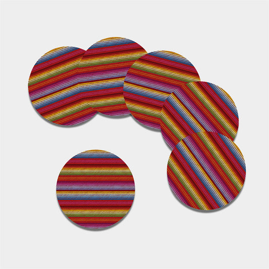 Colorful Mexican Woven Pattern Print Leather Coaster Set