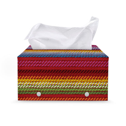 Colorful Mexican Woven Pattern Print Leather Tissue Box Cover