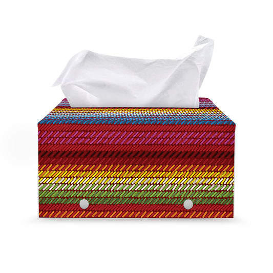 Colorful Mexican Woven Pattern Print Leather Tissue Box Cover